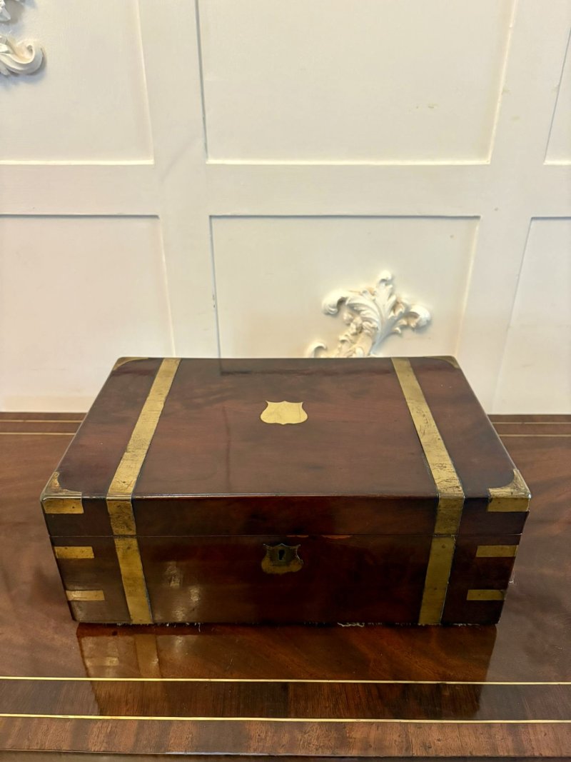 Antique Victorian Mahogany Brass Bound Writing Box